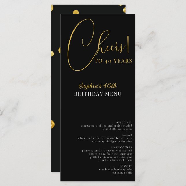 Elegant Confetti Birthday Party Menu (Front/Back)