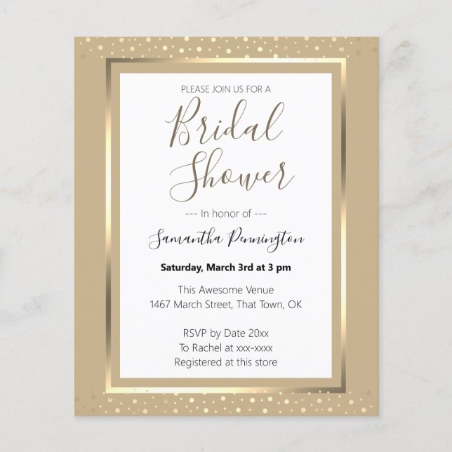 Elegant Confetti Bridal Shower Budget Invitation (Front)