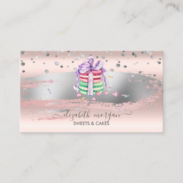 Elegant Confetti,Brush Stroke,Macarons Business Card (Front)