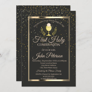Elegant Confetti,Chalice First Holy Communion Invitation