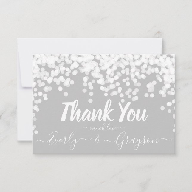 Elegant Confetti Fairy Lights Gray White Thank You Card (Front)