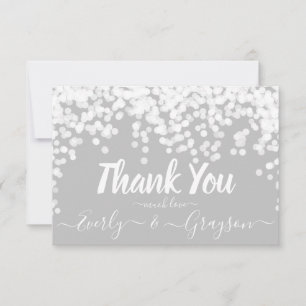 Elegant Confetti Fairy Lights Gray White Thank You Card