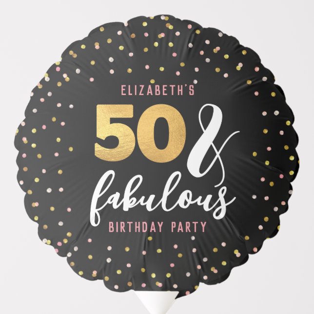 Elegant Confetti Gold Black 50 & Fabulous Birthday Balloon (Front)