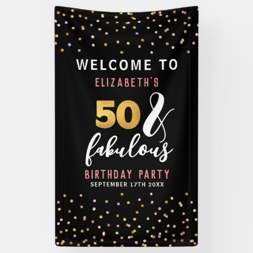 Elegant Confetti Gold Black 50  Fabulous Birthday Banner