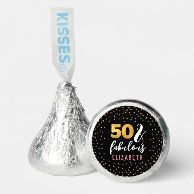 Elegant Confetti Gold Black 50 & Fabulous Birthday Hershey®'s Kisses® (Front)