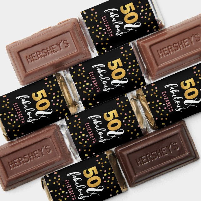 Elegant Confetti Gold Black 50 & Fabulous Birthday Hershey's Miniatures (Assorted)