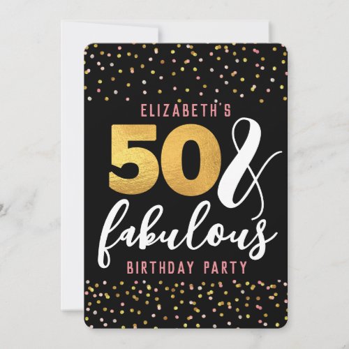 Elegant Confetti Gold Black 50  Fabulous Birthday Invitation