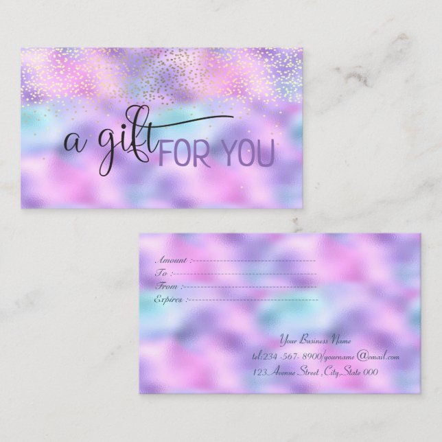 Elegant  Confetti Holographic Iridescent  Discount Card (Front/Back)