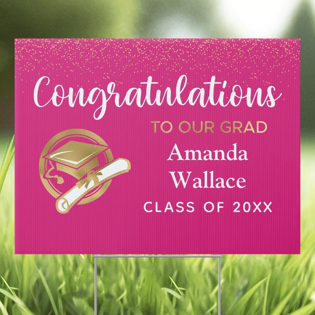 Elegant Confetti Hot Pink Graduation Sign (Creator Uploaded)