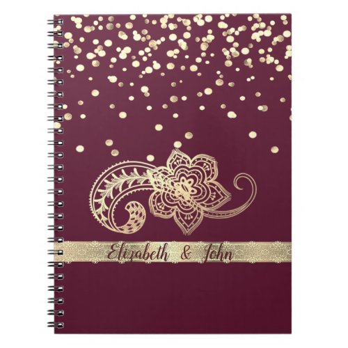 ElegantConfettiLaceGoldPaisley_Personalized Notebook