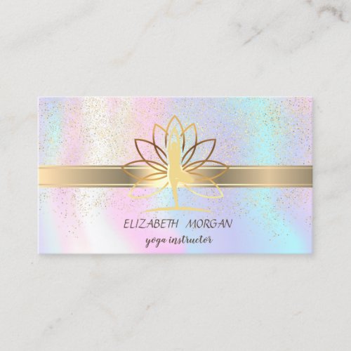 Elegant ConfettiLotusHolographic Yoga Business Card