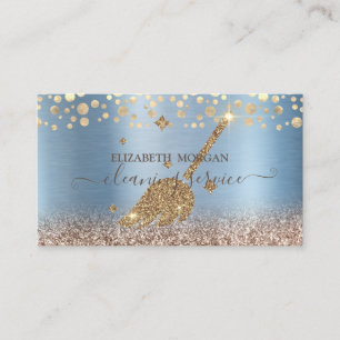 Elegant Confetti Maid Cleaning Glitter Blue Business Card