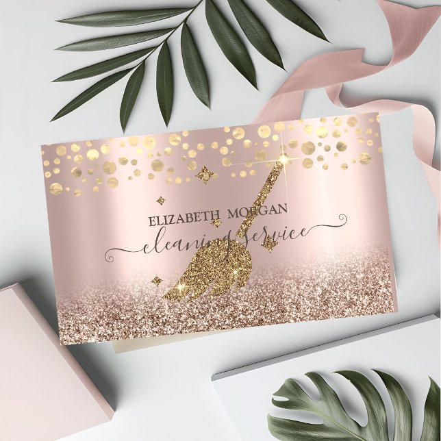 Elegant Confetti  Maid Cleaning Rose Gold Glitter  Business Card (Creator Uploaded)