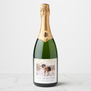 Elegant Confetti Photo and Name Wedding Sparkling Wine Label