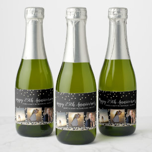 Elegant Confetti Photo Collage 25th Anniversary Sparkling Wine Label