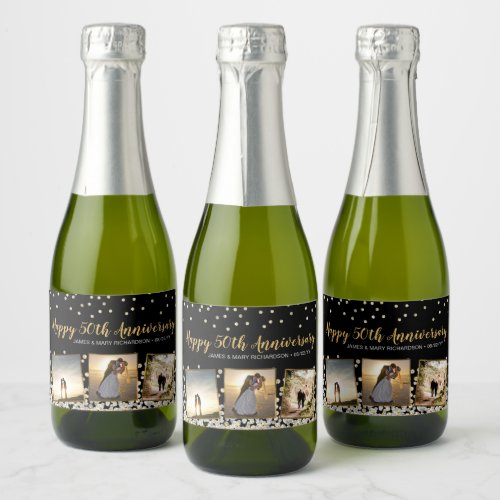 Elegant Confetti Photo Collage 50th Anniversary Sparkling Wine Label