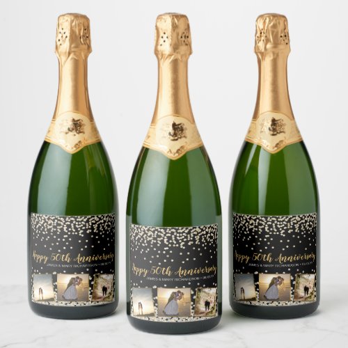 Elegant Confetti Photo Collage 50th Anniversary Sparkling Wine Label