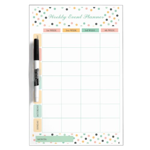 Elegant Confetti Polka Dots Weekly Monthly Planner Dry Erase Board