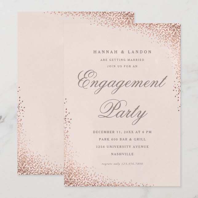 Elegant Confetti Rose Gold Engagement Party Invitation (Front/Back)