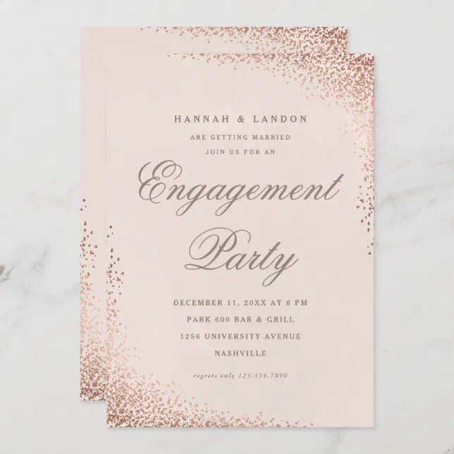 Elegant Confetti Rose Gold Engagement Party Invitation | Zazzle