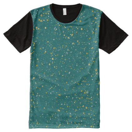 Elegant Confetti Space - Teal Green &amp; Gold,Silver All-Over-Print Shirt