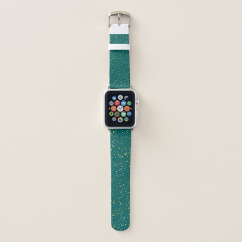 Elegant Confetti Space - Teal Green &amp; Gold,Silver Apple Watch Band