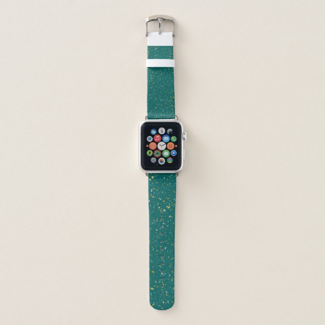 Elegant Confetti Space - Teal Green & Gold,Silver Apple Watch Band (Front)