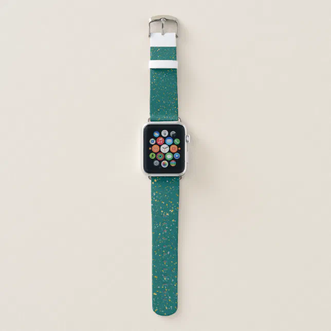 Elegant Confetti Space Teal Green & Gold,Silver Apple Watch Band Zazzle