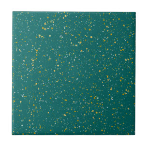 Elegant Confetti Space - Teal Green & Gold,Silver Ceramic Tile