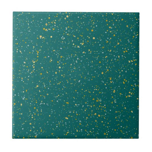 Elegant Confetti Space _ Teal Green  GoldSilver Ceramic Tile
