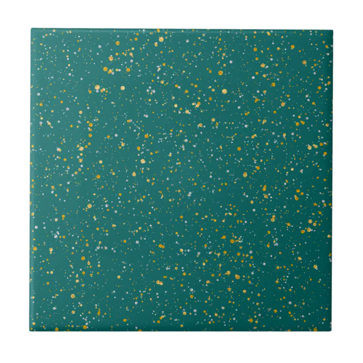 Elegant Confetti Space Teal Green & Gold,Silver Ceramic Tile Zazzle