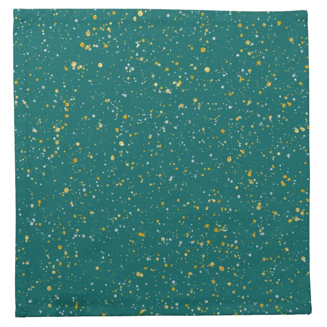 Elegant Confetti Space - Teal Green & Gold,Silver Cloth Napkin (Front)