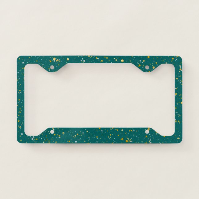 Elegant Confetti Space - Teal Green & Gold,Silver License Plate Frame (Front)