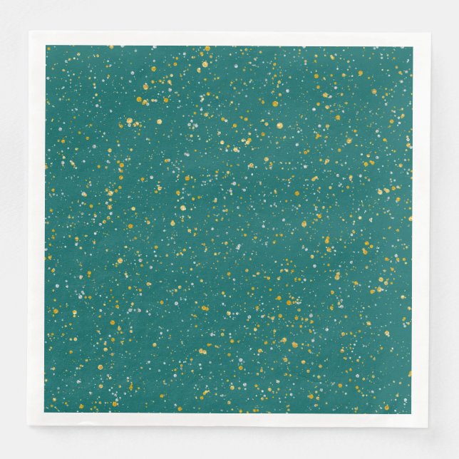 Elegant Confetti Space - Teal Green & Gold,Silver Paper Dinner Napkins (Front)