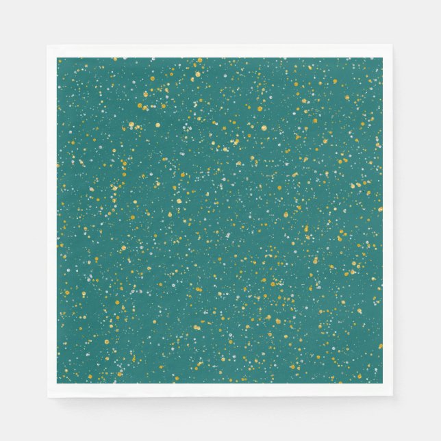 Elegant Confetti Space - Teal Green & Gold,Silver Paper Napkins (Front)
