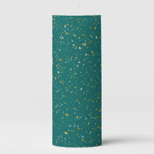 Elegant Confetti Space - Teal Green & Gold,Silver Pillar Candle