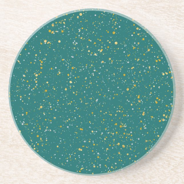 Elegant Confetti Space - Teal Green & Gold,Silver Sandstone Coaster (Front)