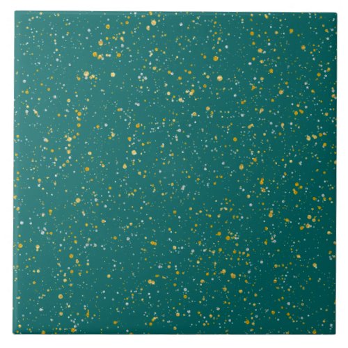 Elegant Confetti Space _ Teal Green  GoldSilver Tile