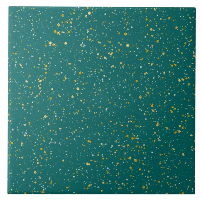 Elegant Confetti Space - Teal Green & Gold,Silver Tile (Front)