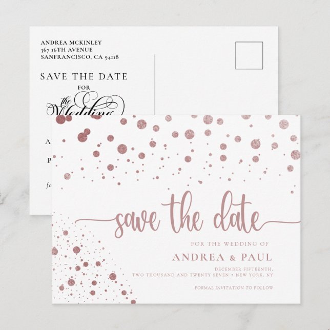 Elegant Confetti Wedding Save The Date Postcard (Front/Back)