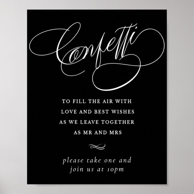 Elegant Confetti White Calligraphy | Favor Table Poster (Front)