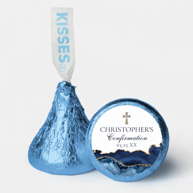 Elegant Confirmation Cross Navy Blue Gold Agate Hershey®'s Kisses® (Front)