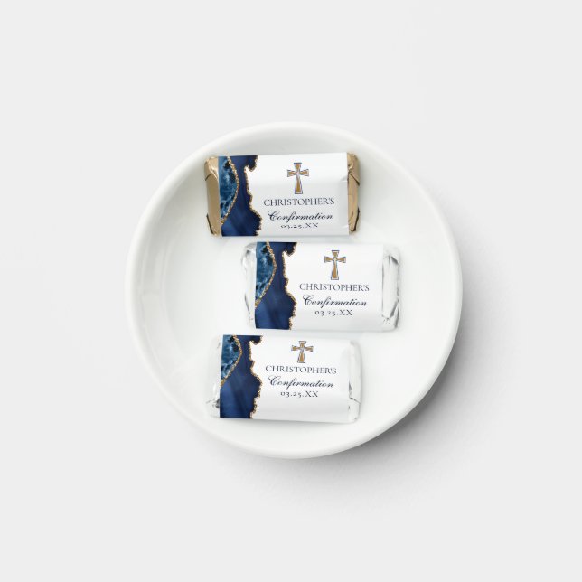 Elegant Confirmation Cross Navy Blue Gold Agate Hershey's Miniatures (Plate)