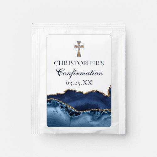 Elegant Confirmation Cross Navy Blue Gold Agate Tea Bag Drink Mix