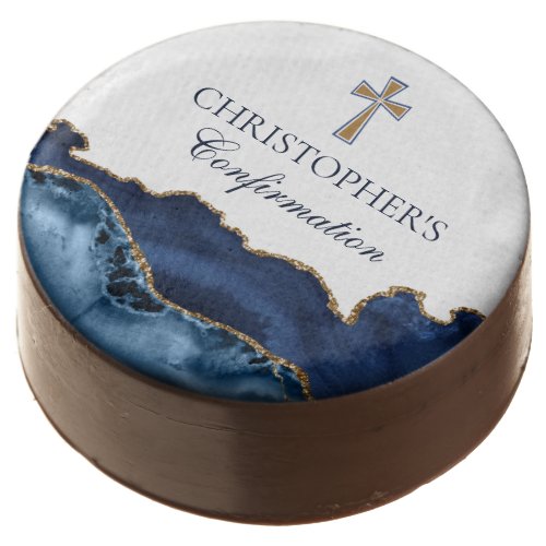 Elegant Confirmation Cross Navy Blue Gold Party Chocolate Covered Oreo