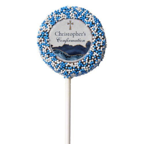 Elegant Confirmation Cross Navy Blue Gold Party Chocolate Covered Oreo Pop