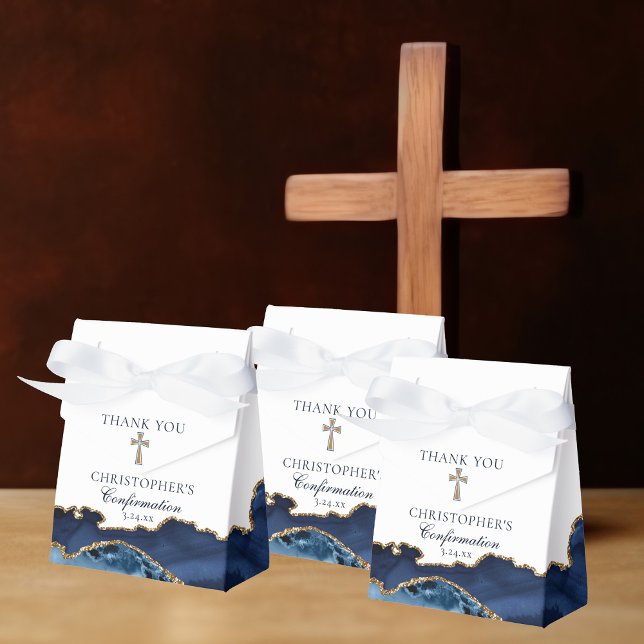 Elegant Confirmation Cross Navy Blue Gold Party Favor Boxes (Creator Uploaded)