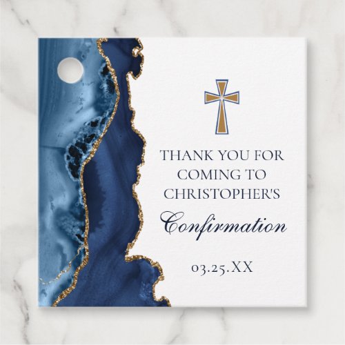 Elegant Confirmation Cross Navy Blue Gold Party Favor Tags
