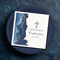 Elegant Confirmation Cross Navy Blue Gold Party