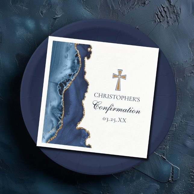 Elegant Confirmation Cross Navy Blue Gold Party Napkins (Creator Uploaded)